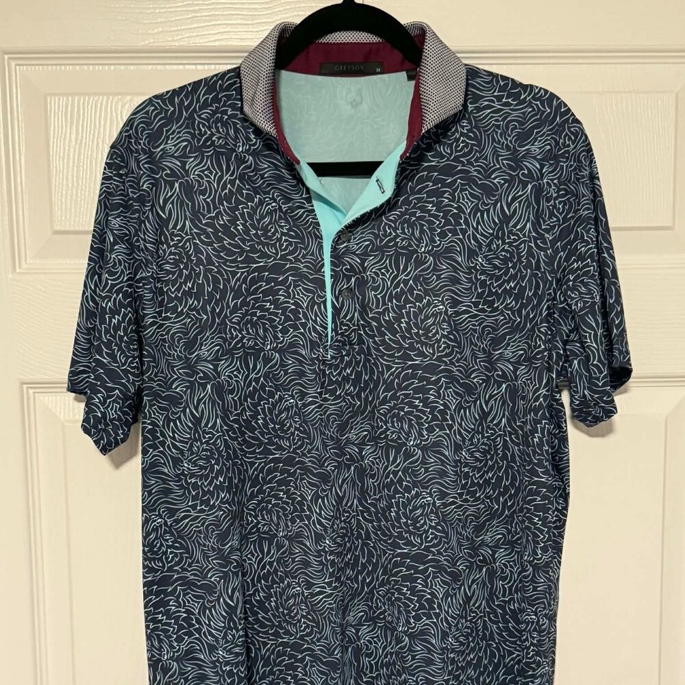 Men's Greyson Blue Wolf Patterned Polo Shirt